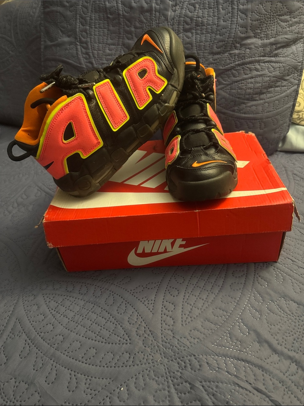Nike Women AIR Bubble Sneakers in Black with Bright Orange and Pink Accents